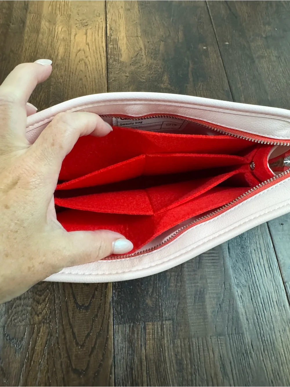 Glossier Pink Beauty Bag Cosmetic Pouch with Red Logo